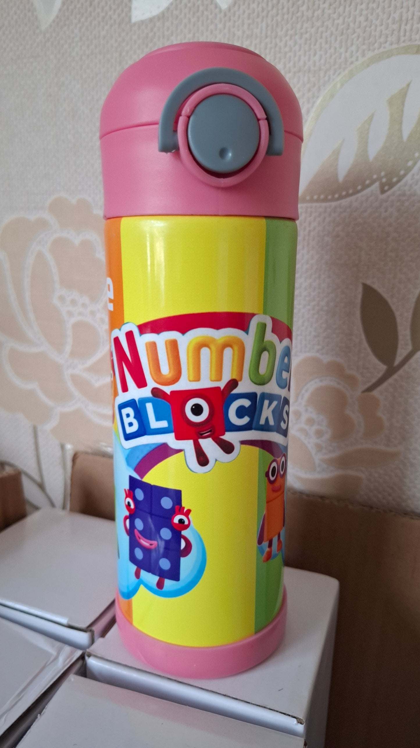 Personalised Kids Water Bottle – 12oz Stainless Steel | Colourful Number Characters | Custom Name | School Bottle