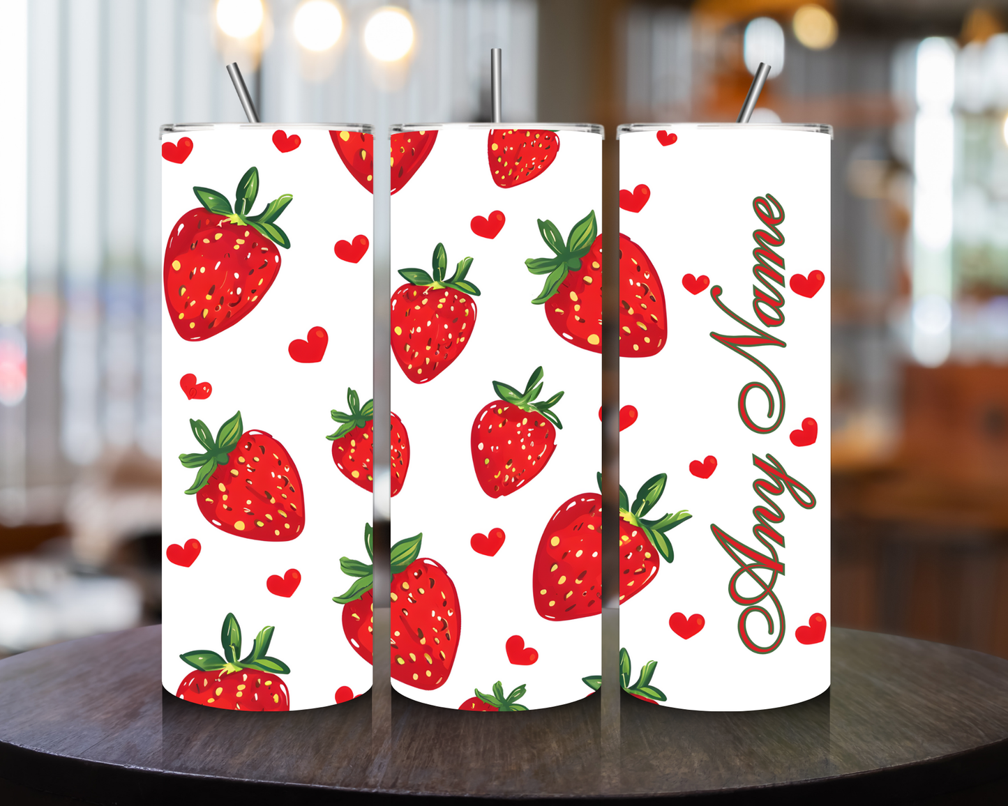 Personalised 20oz Strawberry & Hearts Tumbler β Cute and Custom Gift! Free Gift Box