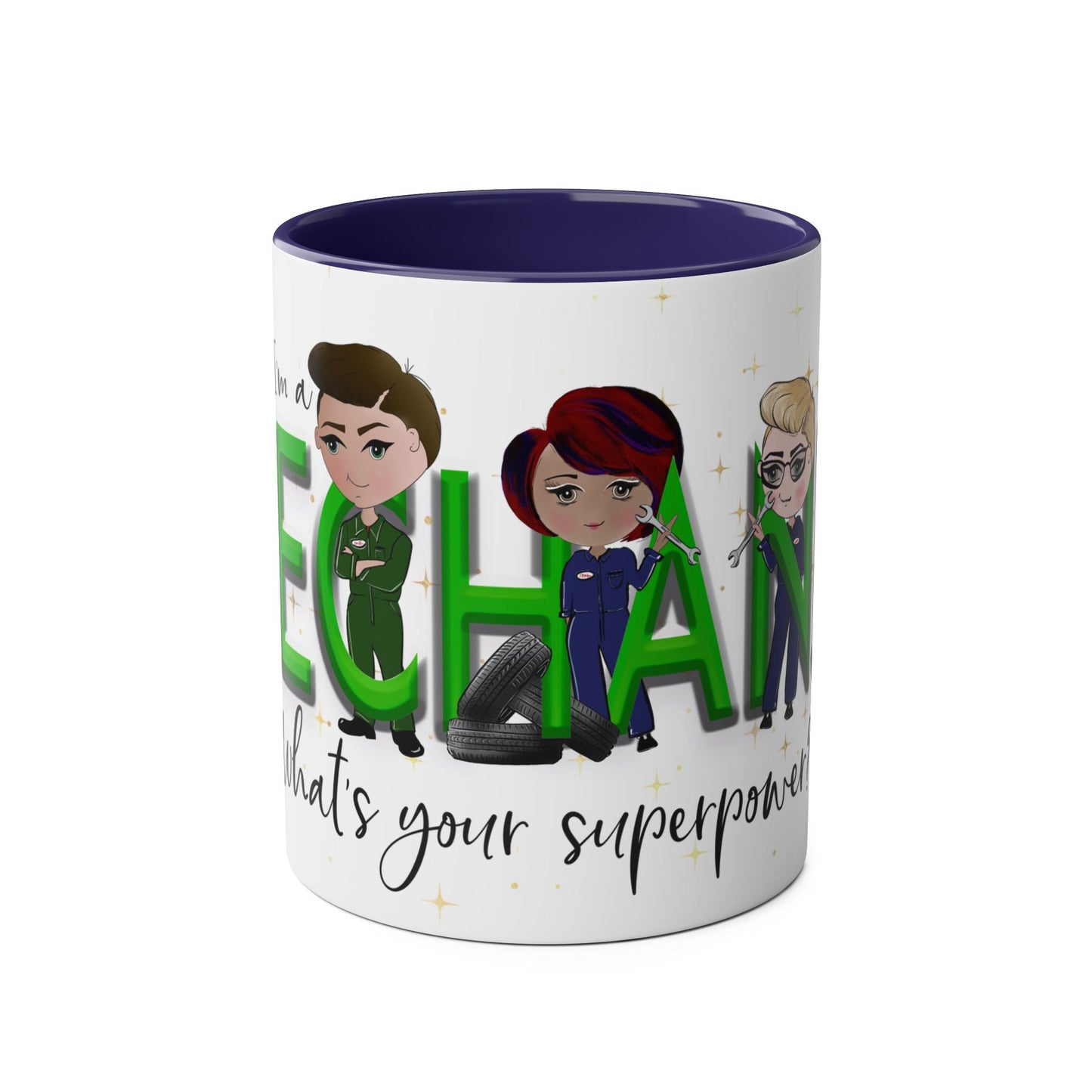 Personalised Mechanic Two-Tone Coffee Mug - Superpowers Theme - Perfect Gift for Mechanics