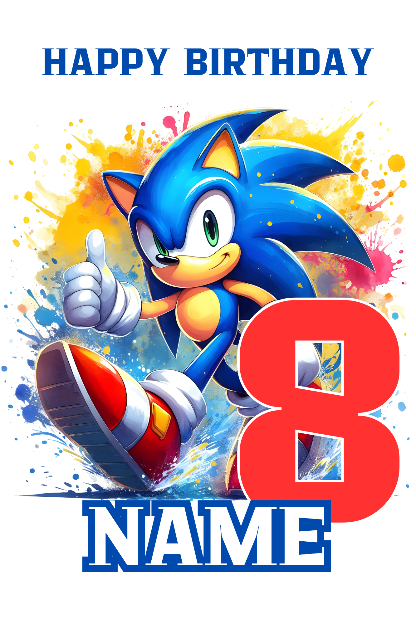 Sonic Themed Personalised Birthday Card for Kids β 20x15 cm (8x6 inches) β Custom Name & Age