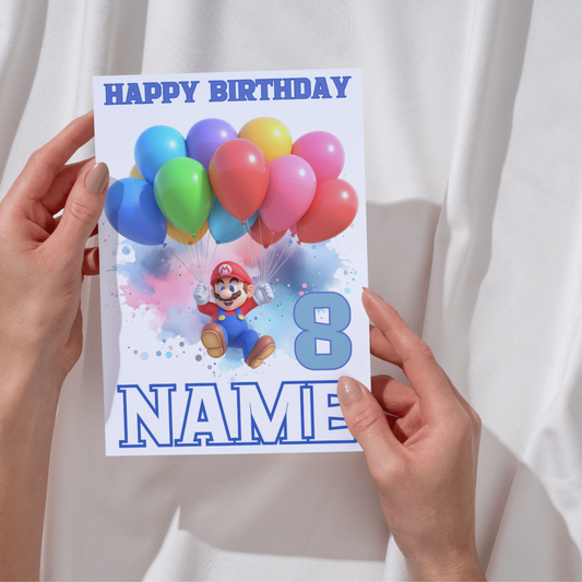 Personalised Super Mario-Themed Birthday Card – Custom Name & Age – 20x15cm (8x6 inches)