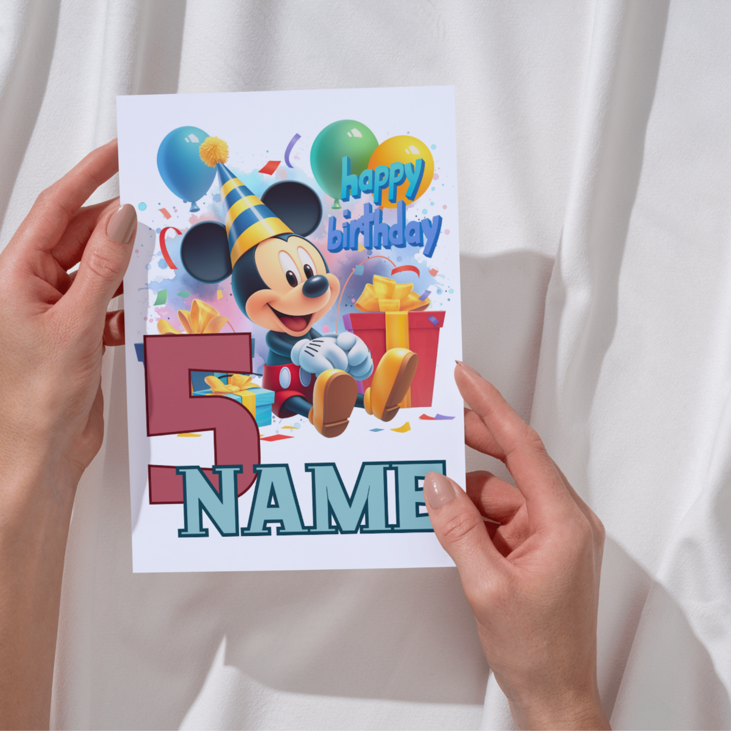 Personalised Mickey-Themed Birthday Card – Custom Name & Age – 20x15cm (8x6 inches)