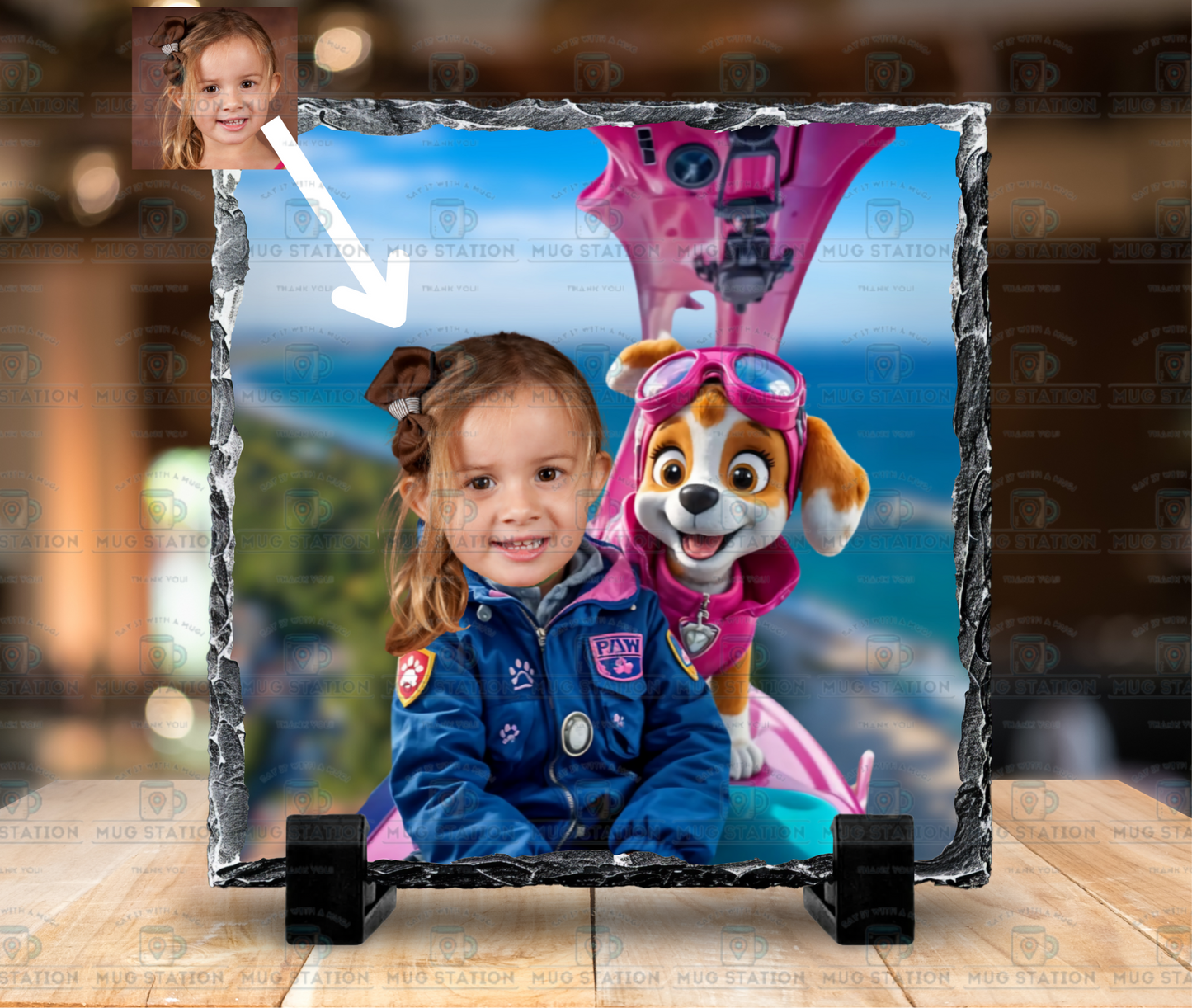 Personalised Cartoon-Style Photo Slate 20x20cm – Custom Kids' Gift with Their Favourite Characters | 6 Designs