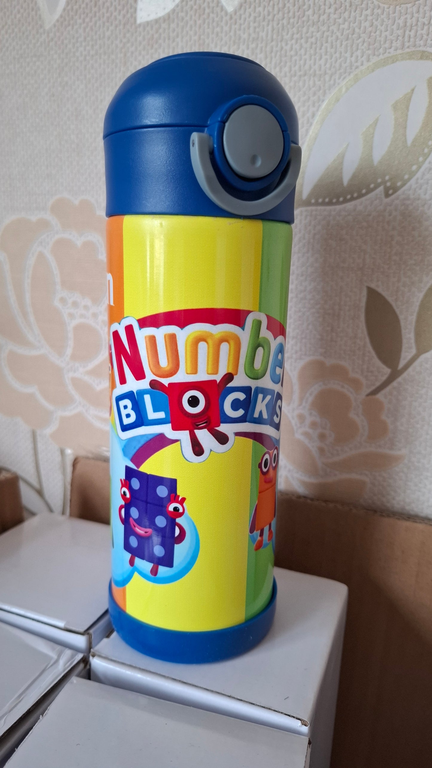 Personalised Kids Water Bottle – 12oz Stainless Steel | Colourful Number Characters | Custom Name | School Bottle