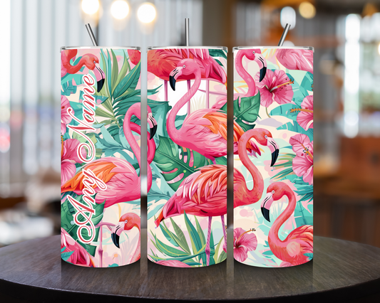 Personalised Pink Flamingo 20oz Tumbler with Metal Straw