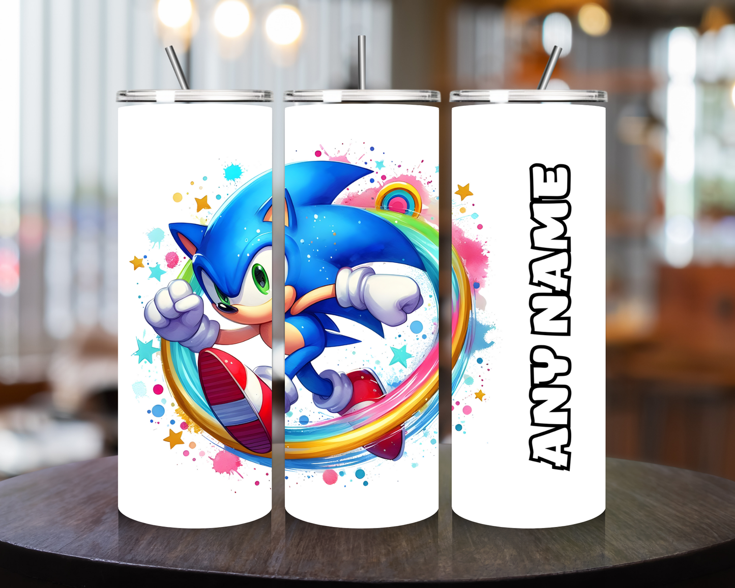 Personalised Sonic Tumbler 20oz with Metal Straw – Customised Gift for Sonic Fans