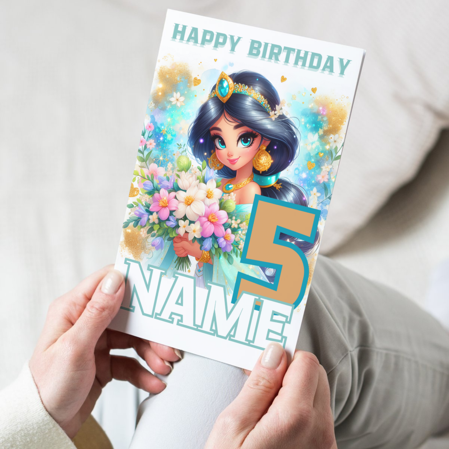 Personalised Princess Birthday Card – Custom Name & Age – 20x15cm (8x6 inches)