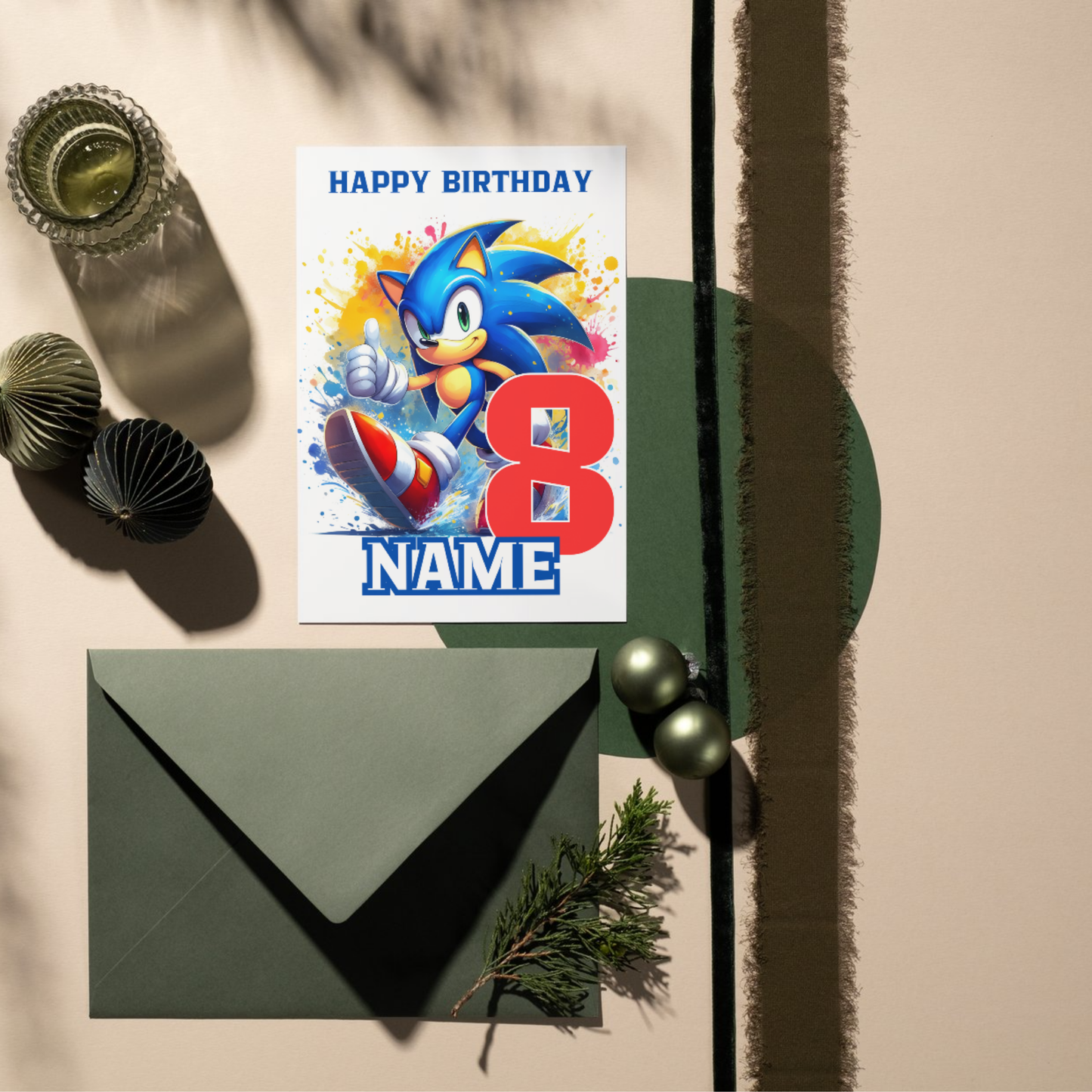 Sonic Themed Personalised Birthday Card for Kids – 20x15 cm (8x6 inches) – Custom Name & Age