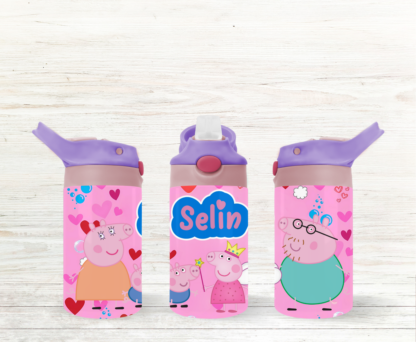 Personalised Peppa-Inspired Kids Water Bottle | 12oz Stainless Steel | Custom Name Gift | Back to Scool | Gift for Girls