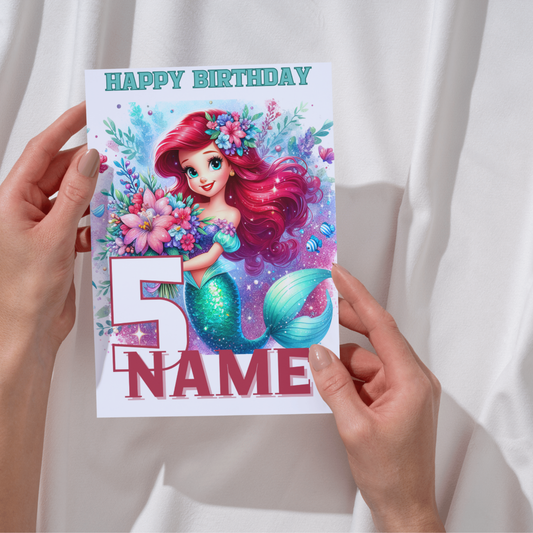 Personalised Mermaid Birthday Card – Custom Name & Age – 20x15cm (8x6 inches)