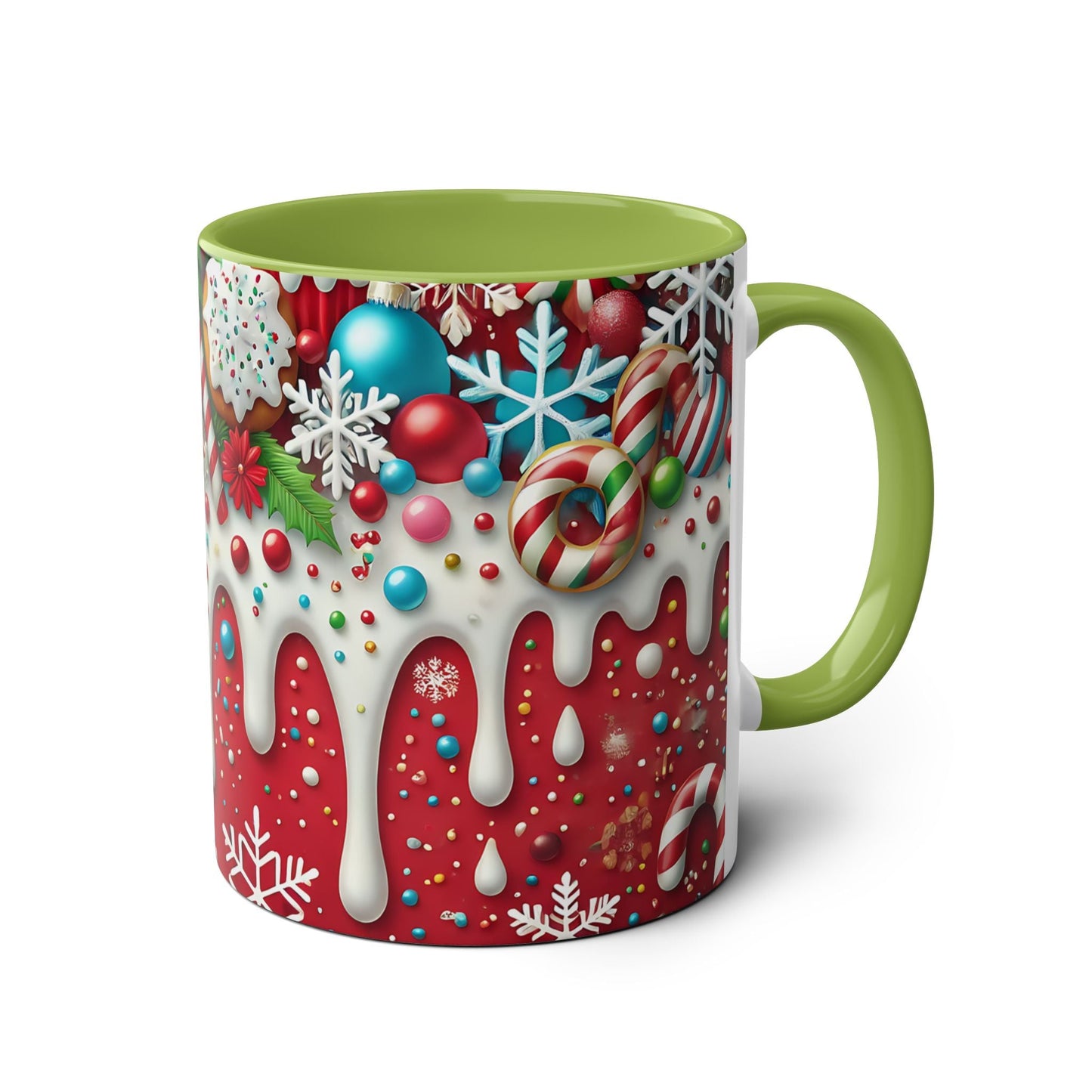 Festive Holiday Two-Tone Coffee Mug - 11oz Christmas Cheer with Gingerbread & Candy Design