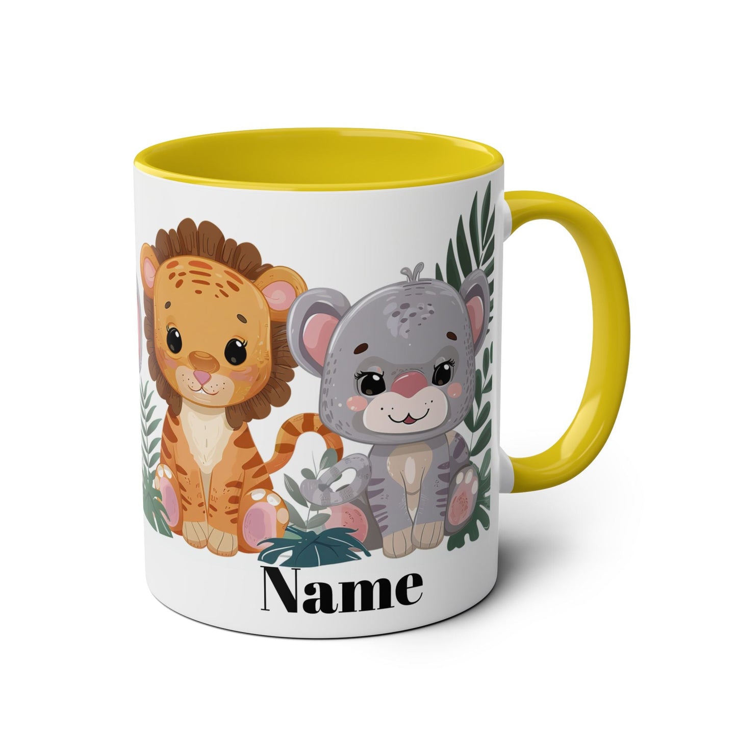 Personalised Two-Tone Kids' Animal Coffee Mugs - Adorable Safari Design for Birthdays and Special Occasions