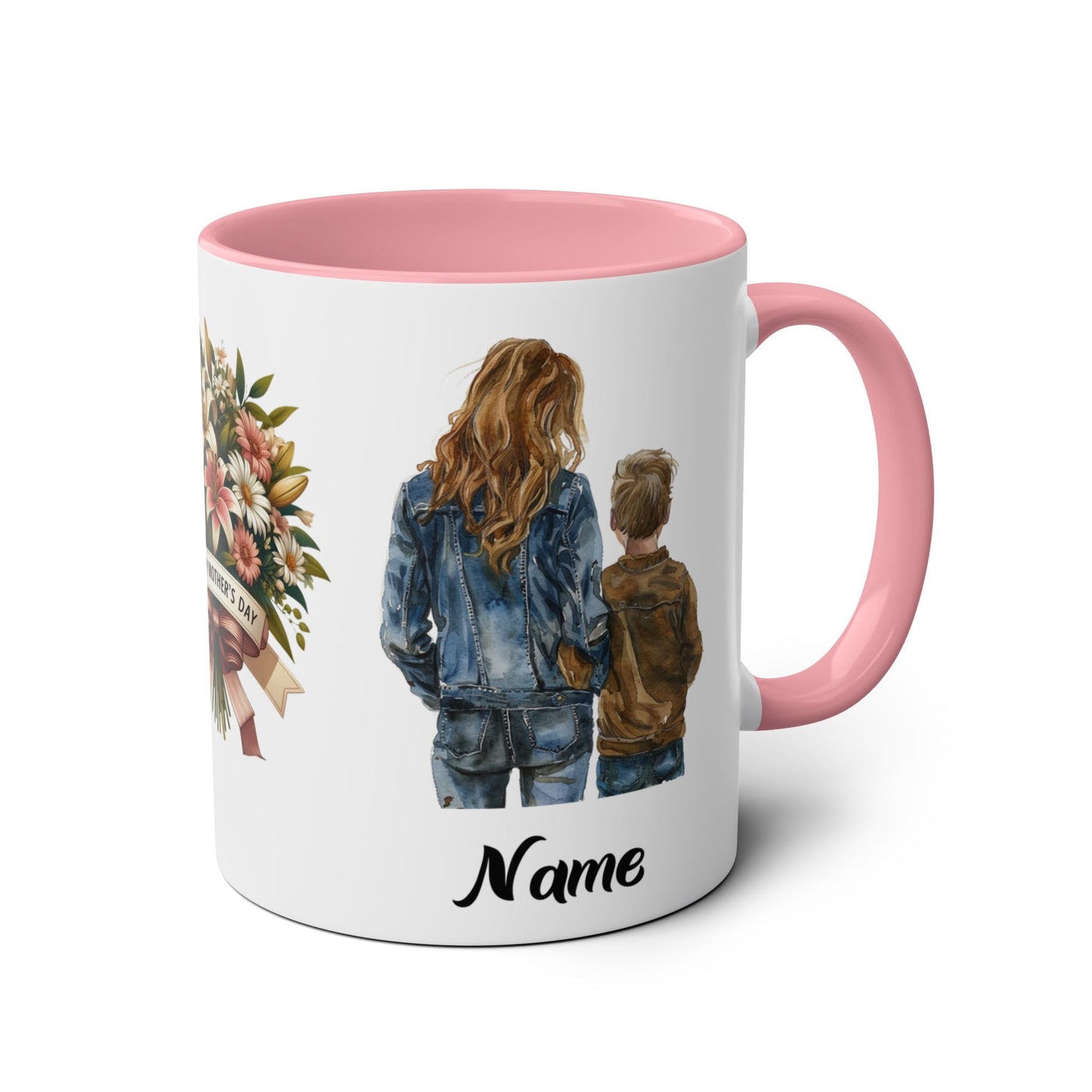 Personalised Two-Tone Coffee Mug - Happy Mother's Day Gift with Floral Design