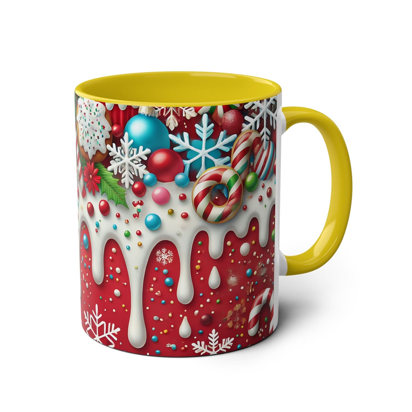 Festive Holiday Two-Tone Coffee Mug - 11oz Christmas Cheer with Gingerbread & Candy Design