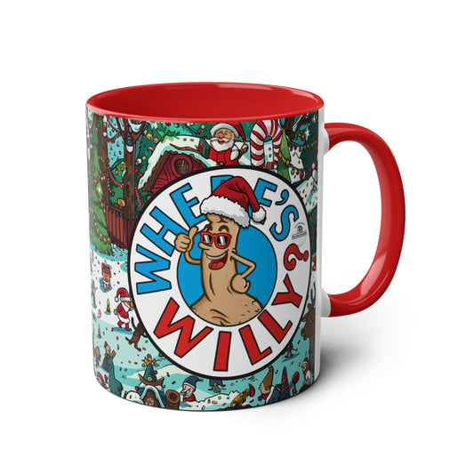 Funny Festive Two-Tone Coffee Mug - 11oz Holiday Cheer Design Where is Willy?