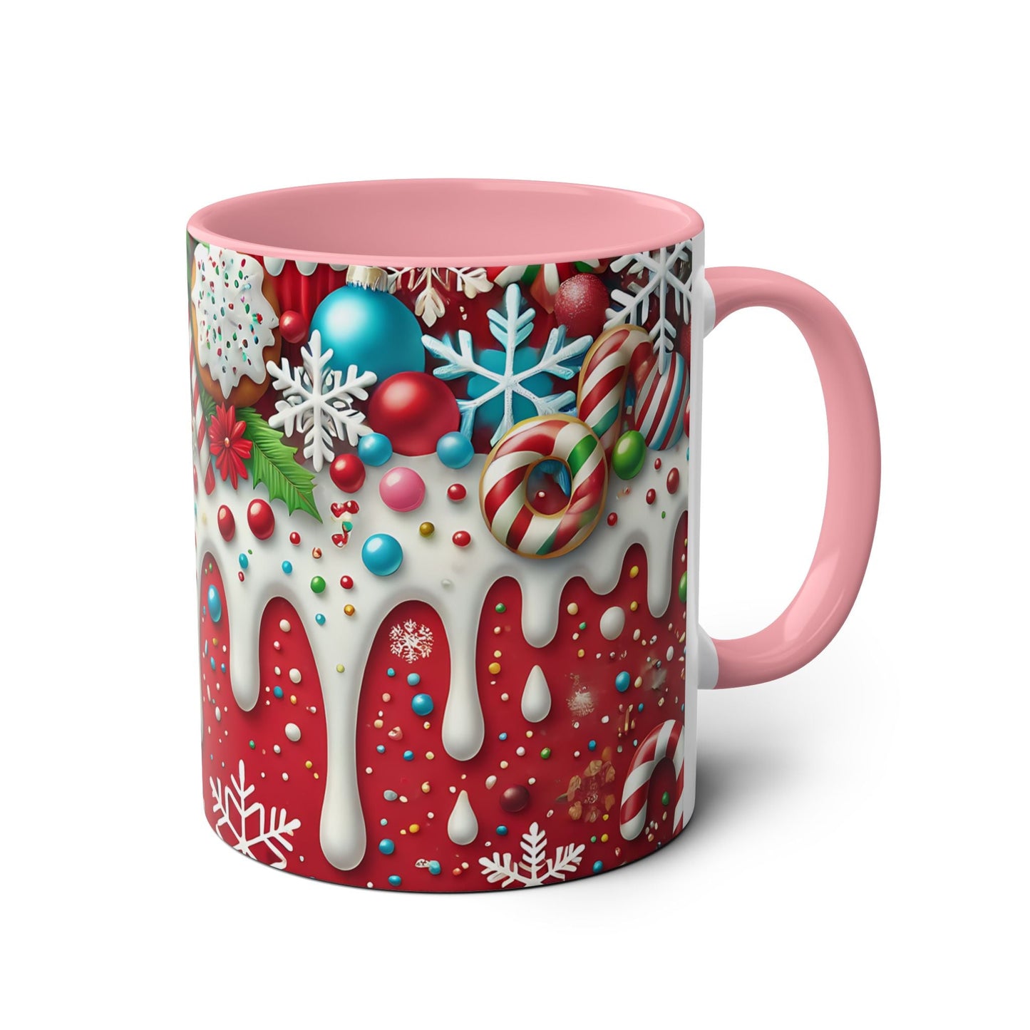 Festive Holiday Two-Tone Coffee Mug - 11oz Christmas Cheer with Gingerbread & Candy Design