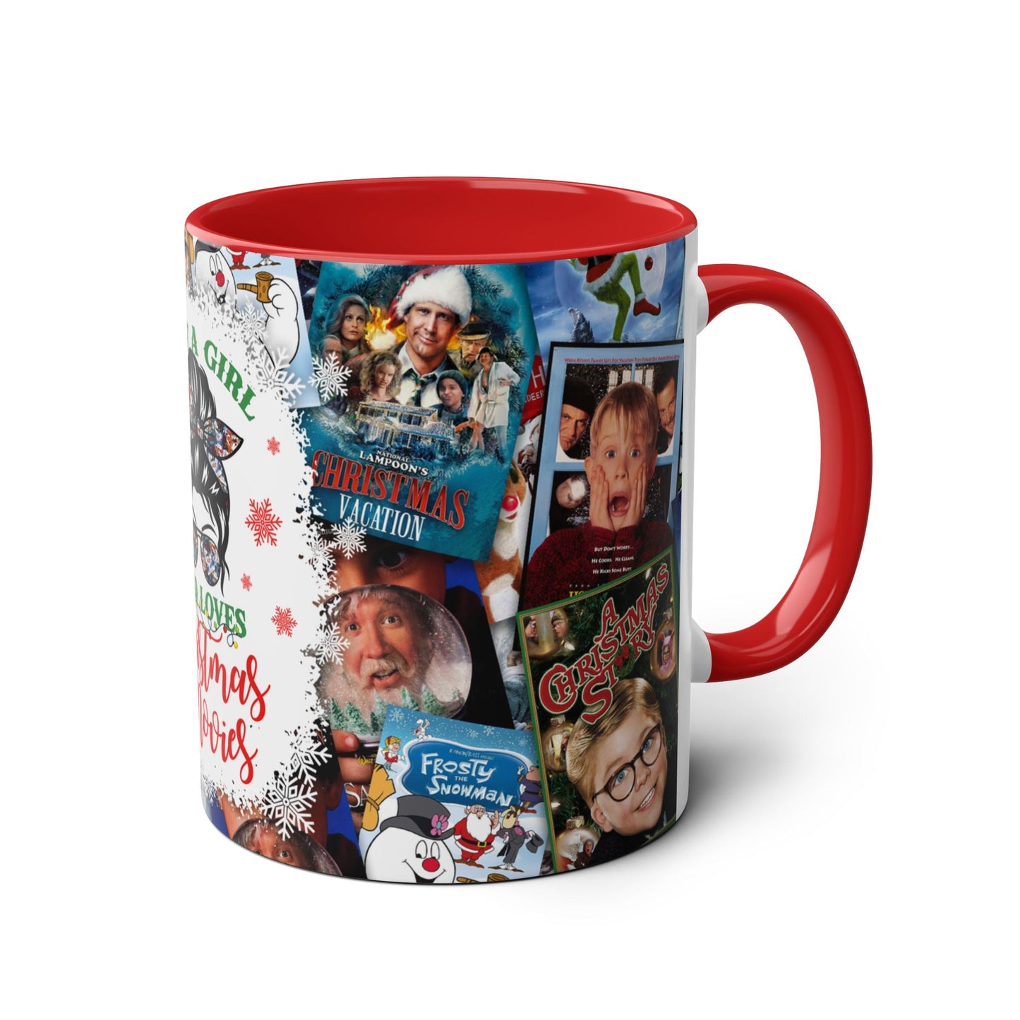 Christmas Movies Lover Two-Tone Coffee Mug - Just a Girl Who Loves Holiday Classics 11oz