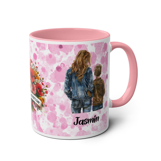 Personalised Mother's Day Two-Tone Coffee Mug - Floral Design