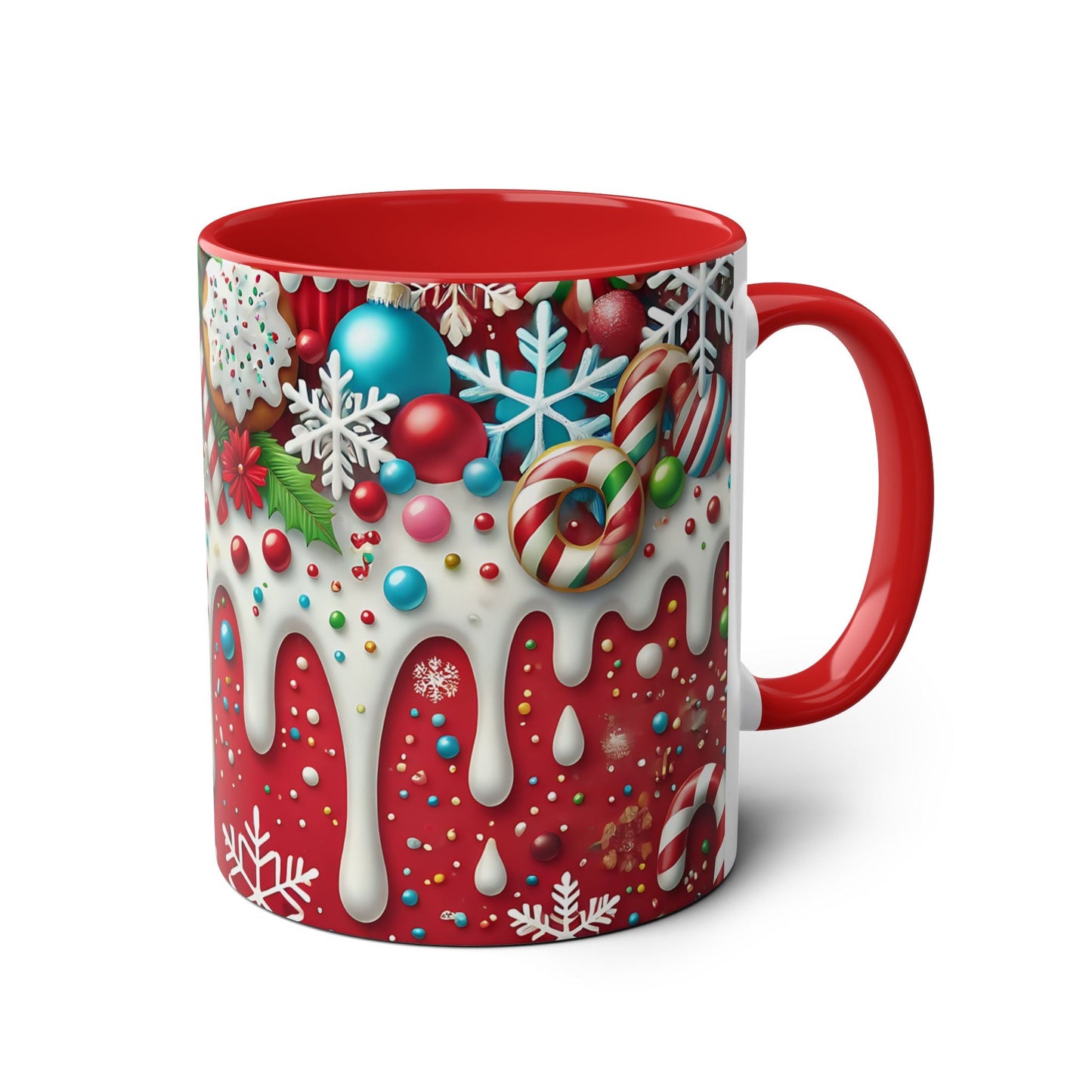 Festive Holiday Two-Tone Coffee Mug - 11oz Christmas Cheer with Gingerbread & Candy Design