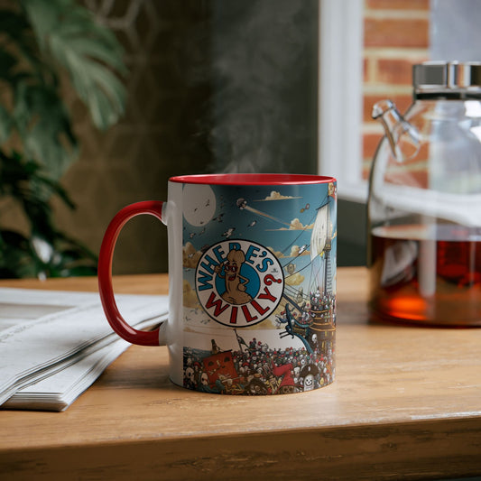 Funny Pirate Adventure Where is Willy? Two-Tone Coffee Mug - 11oz, Perfect for Fans of Nautical Themes and Fun Gatherings