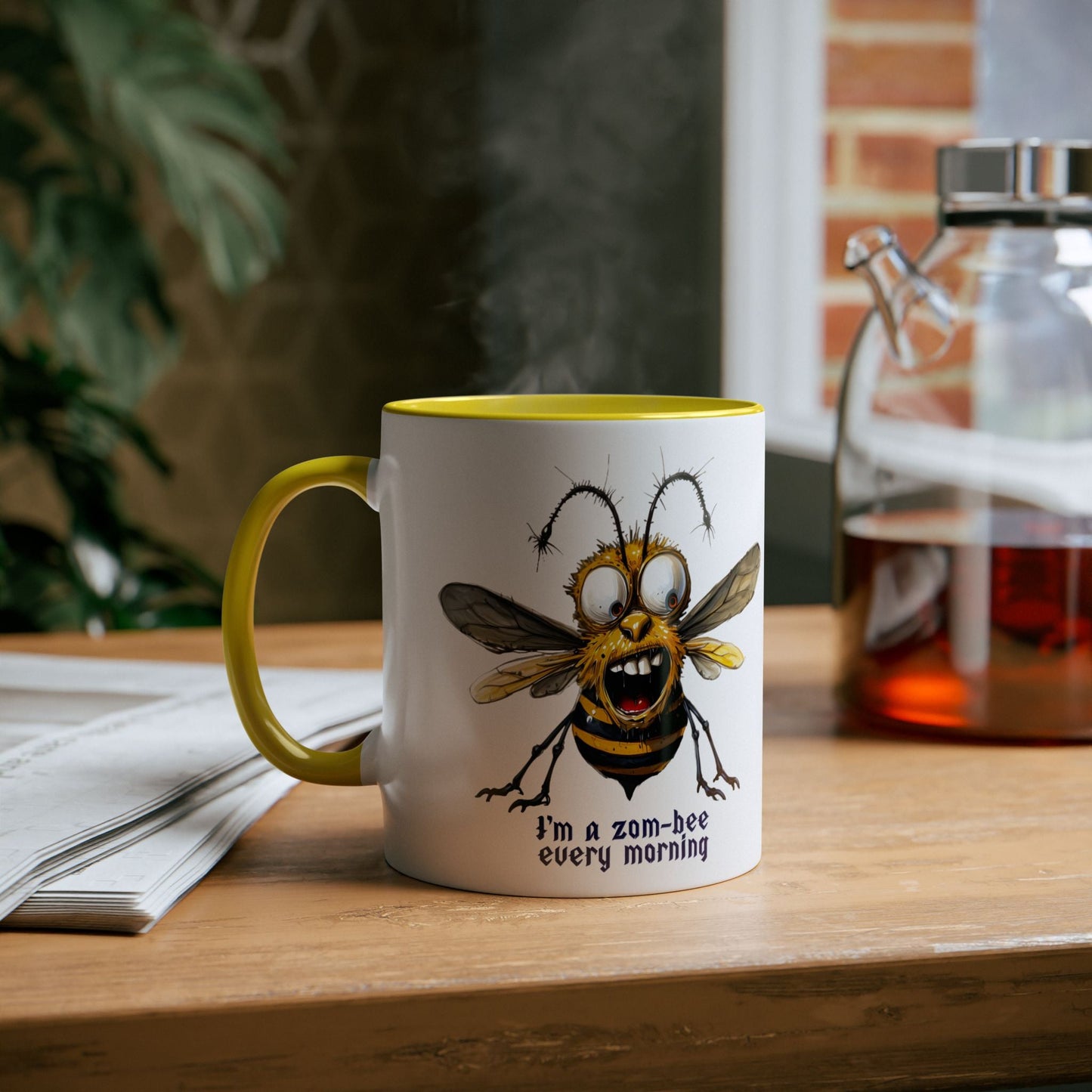 Funny Two-Tone Coffee Mug - "I'm a Zom-bee Every Morning"
