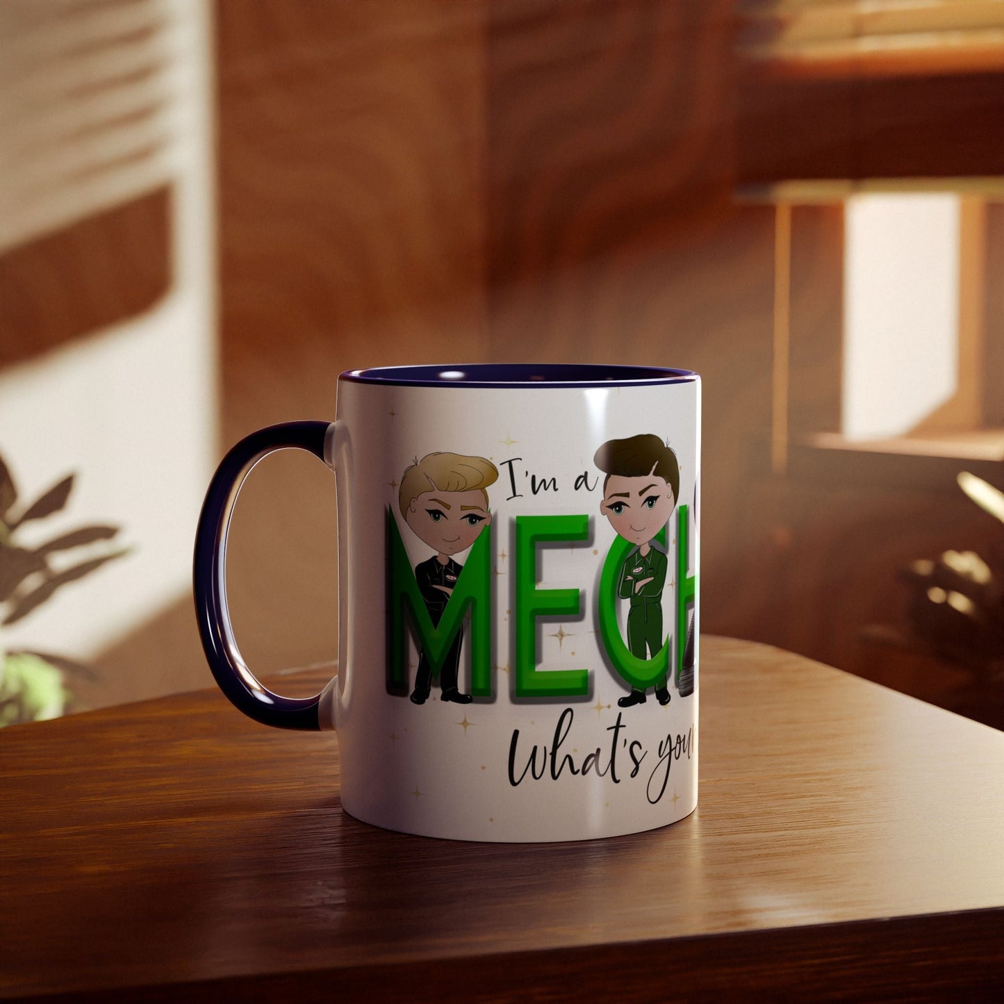 Personalised Mechanic Two-Tone Coffee Mug - Superpowers Theme - Perfect Gift for Mechanics