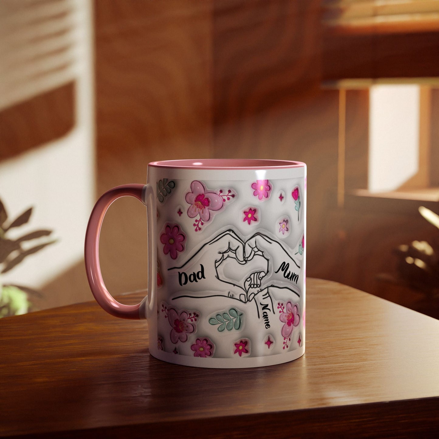 Personalised Two-Tone Coffee Mug for Mum & Dad – Floral Design – Perfect Gift for Parents