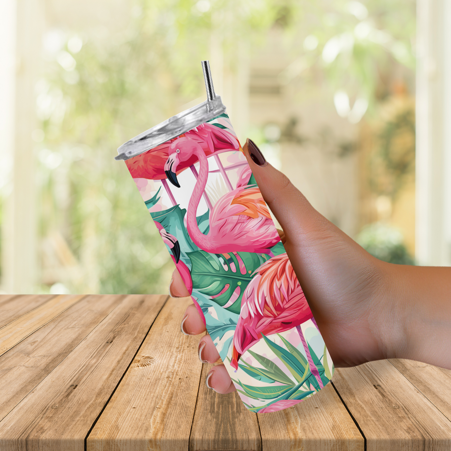 Personalised Pink Flamingo 20oz Tumbler with Metal Straw