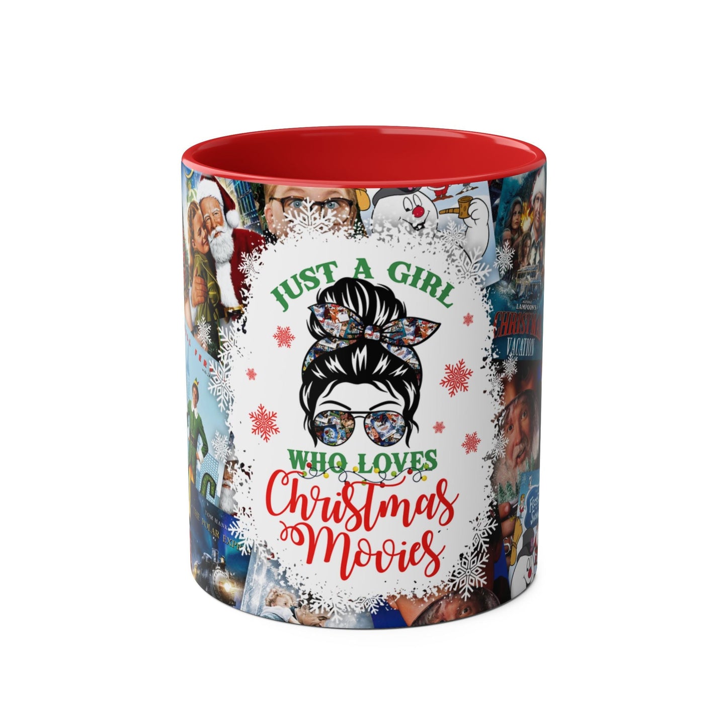 Christmas Movies Lover Two-Tone Coffee Mug - Just a Girl Who Loves Holiday Classics 11oz