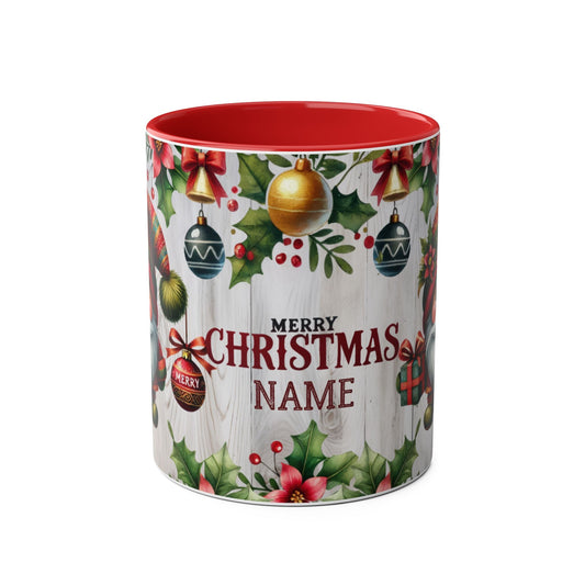 Festive Two-Tone Coffee Mug - Merry Christmas Gnome Design, 11oz