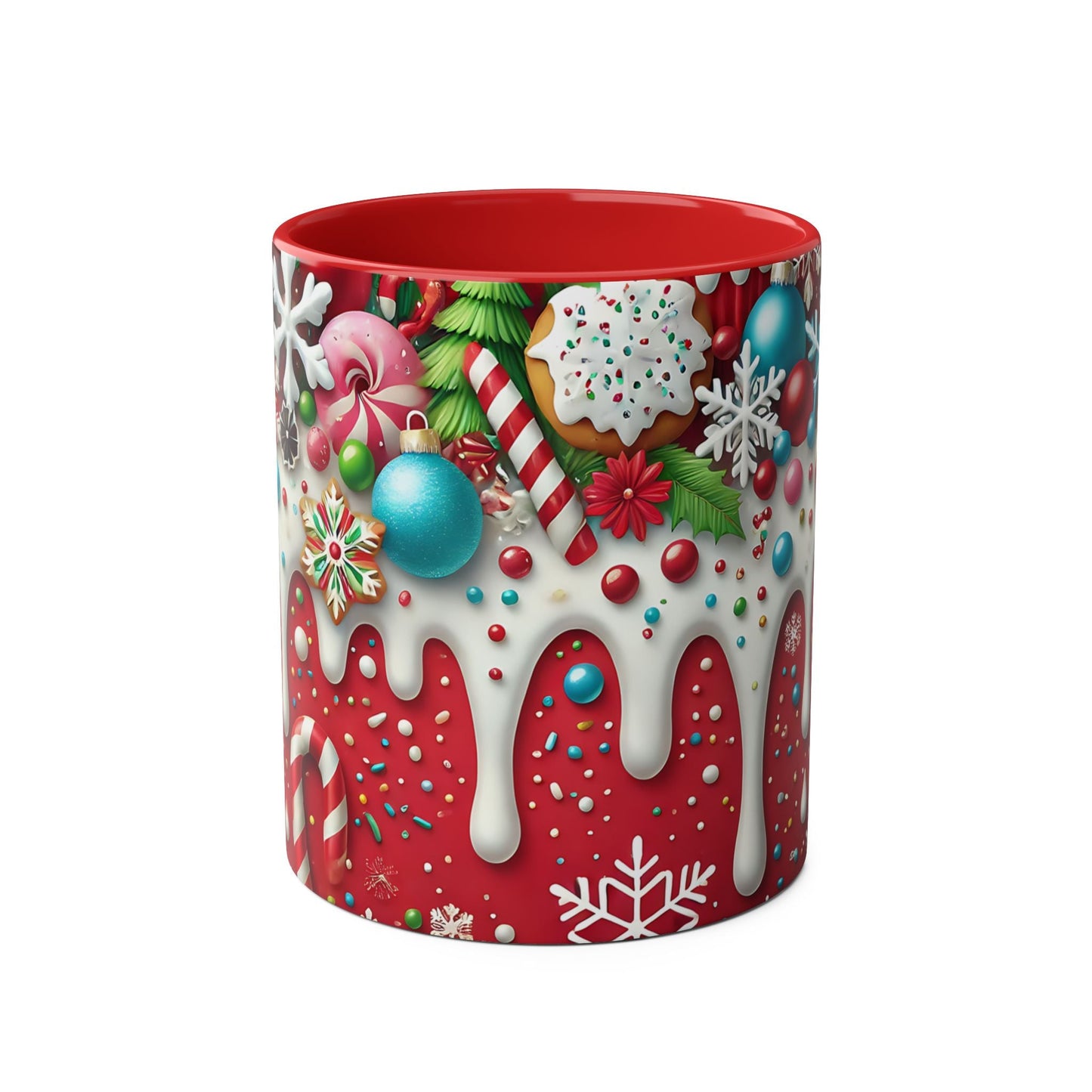Festive Holiday Two-Tone Coffee Mug - 11oz Christmas Cheer with Gingerbread & Candy Design