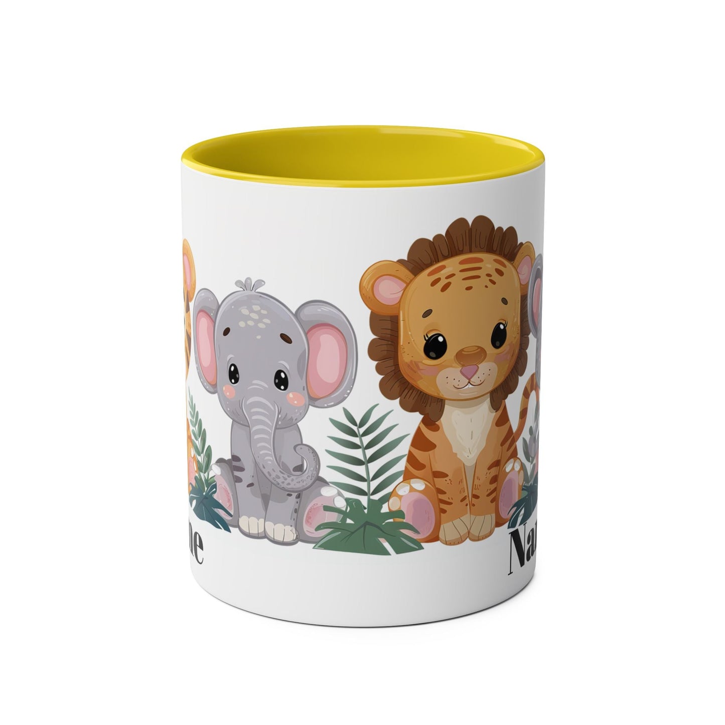 Personalised Two-Tone Kids' Animal Coffee Mugs - Adorable Safari Design for Birthdays and Special Occasions