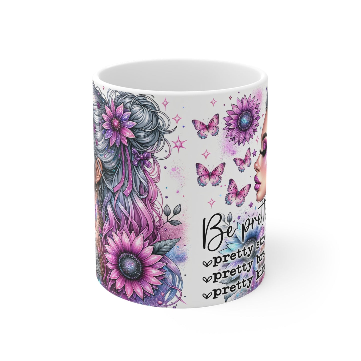 Inspirational Floral Mug - Be Pretty, Strong, Brave, Kind