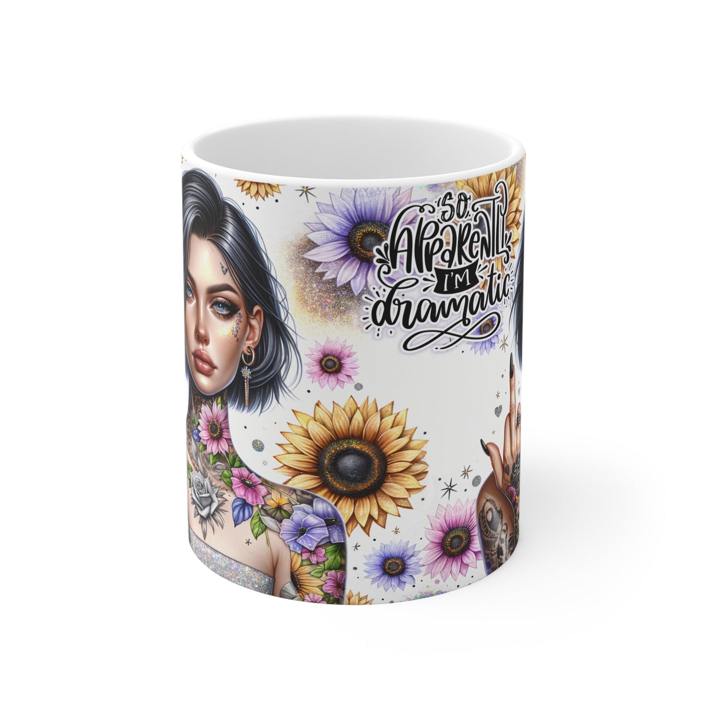 Dramatic Floral Art Mug - 11oz White Coffee Cup for Bold Individuals