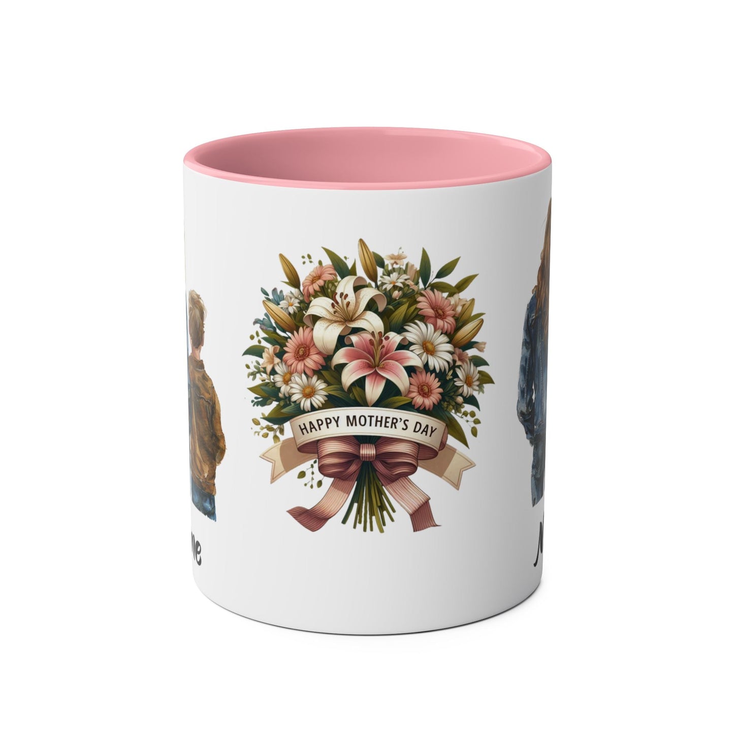 Personalised Two-Tone Coffee Mug - Happy Mother's Day Gift with Floral Design