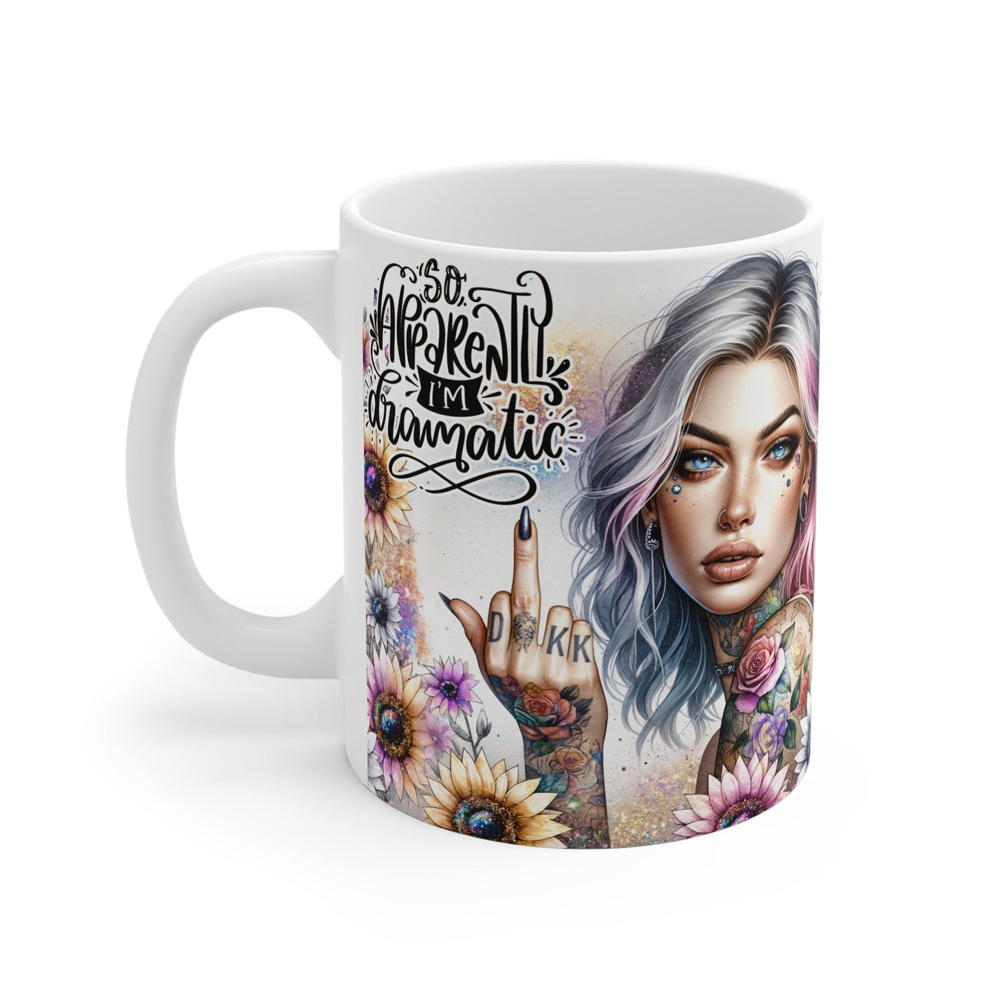 Dramatic Floral Art Mug - 11oz White Coffee Cup for Bold Aesthetics