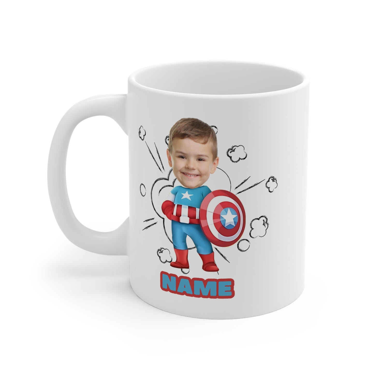 PePersonalied Superhero Mug for Kids - Custom Name & Fun Design Your Photo Face Caricature