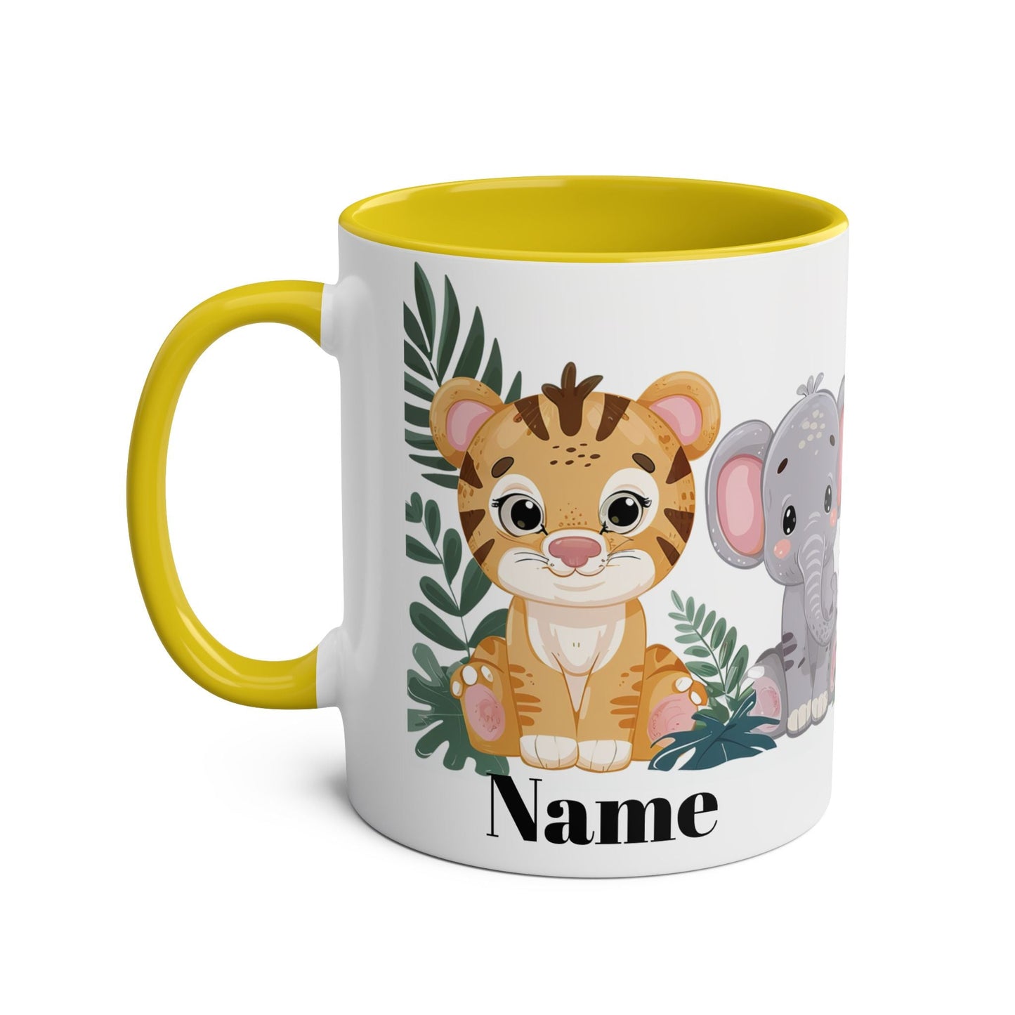 Personalised Two-Tone Kids' Animal Coffee Mugs - Adorable Safari Design for Birthdays and Special Occasions