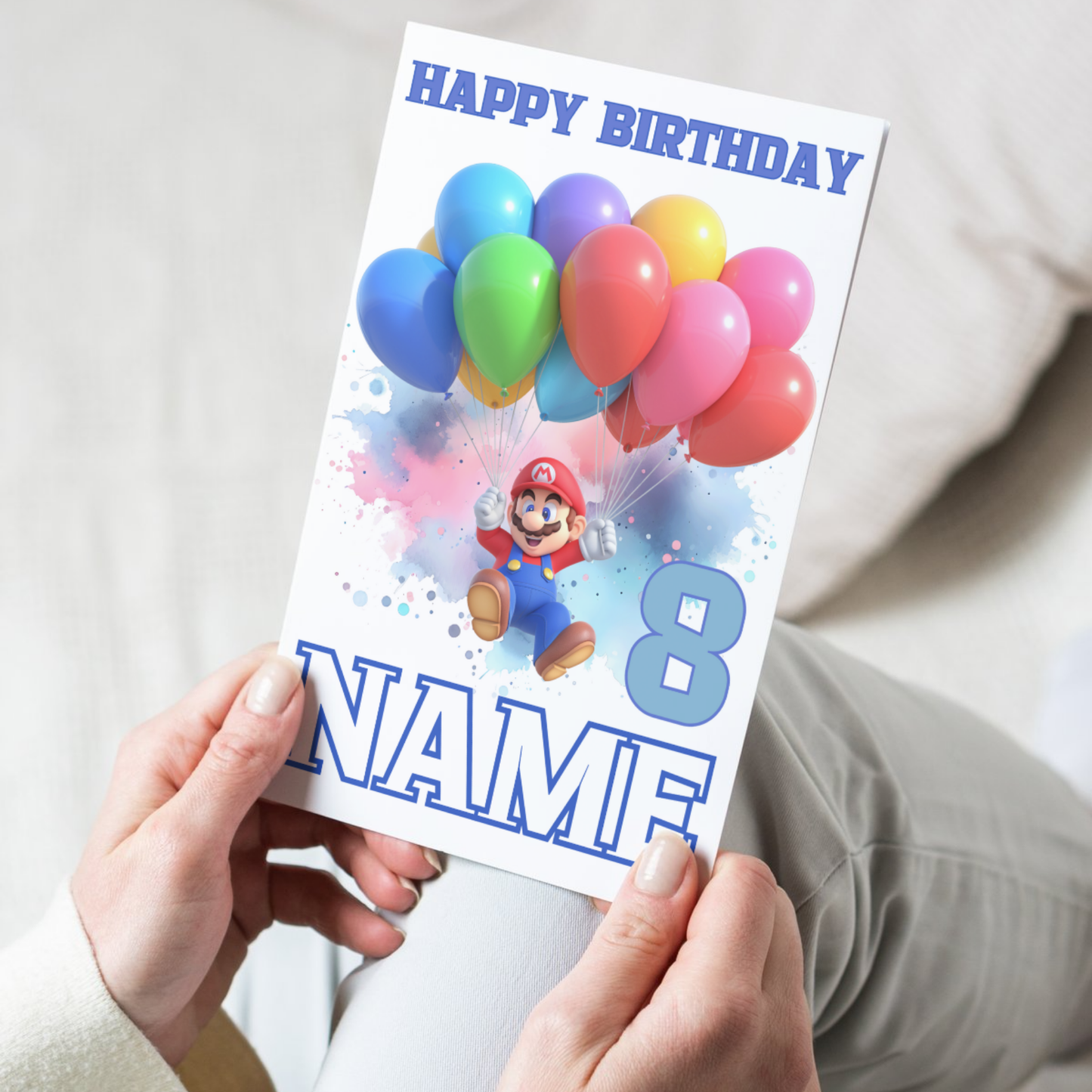 Personalised Super Mario-Themed Birthday Card – Custom Name & Age – 20x15cm (8x6 inches)