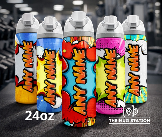 Personalised Comic Book Water Bottle | 24oz Owala Style