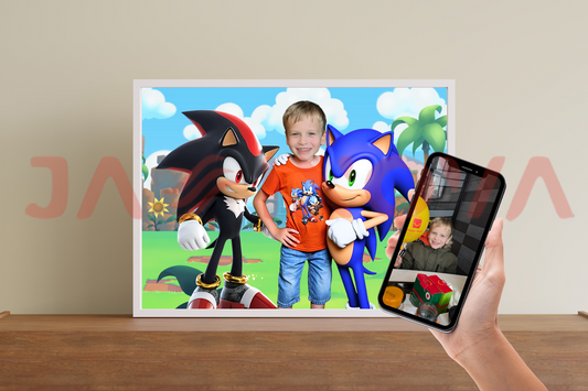Personalised Sonic-Inspired Photo Collage Custom Collage with Your Child – Blue & Black Hero-Themed Background | Sonic and Shadow