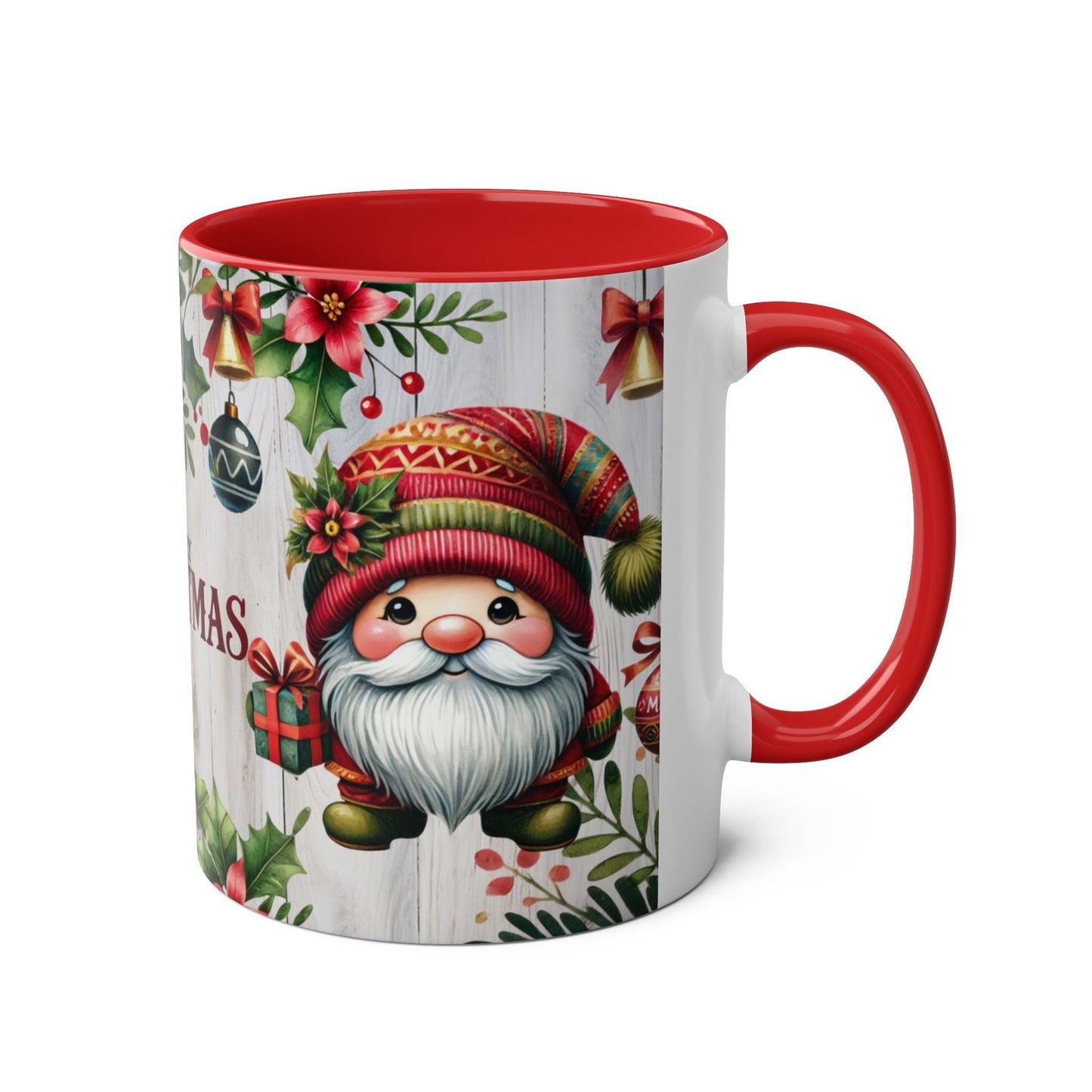 Festive Two-Tone Coffee Mug - Merry Christmas Gnome Design, 11oz