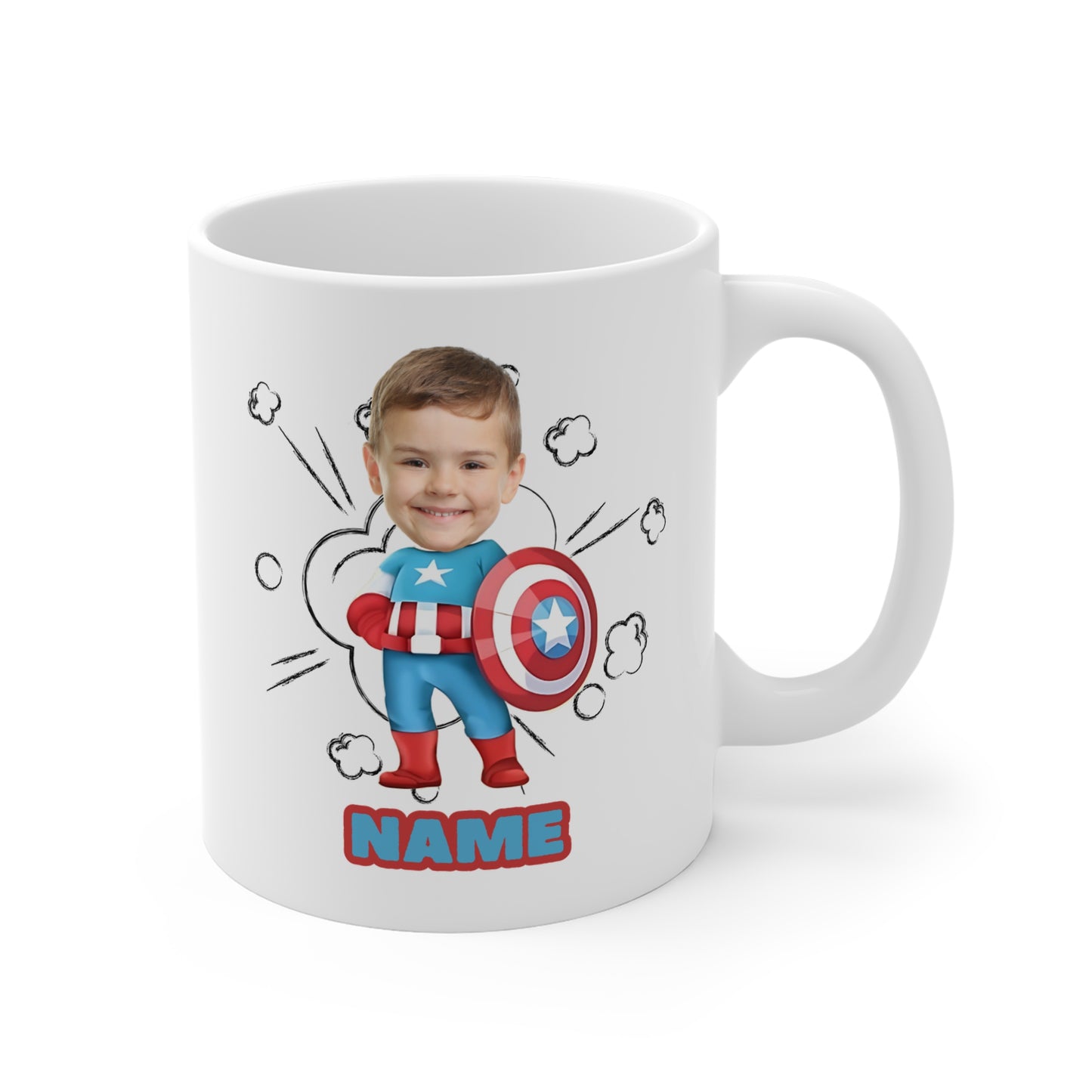 PePersonalied Superhero Mug for Kids - Custom Name & Fun Design Your Photo Face Caricature