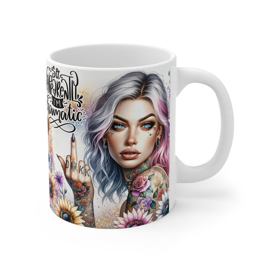 Dramatic Floral Art Mug - 11oz White Coffee Cup for Bold Aesthetics