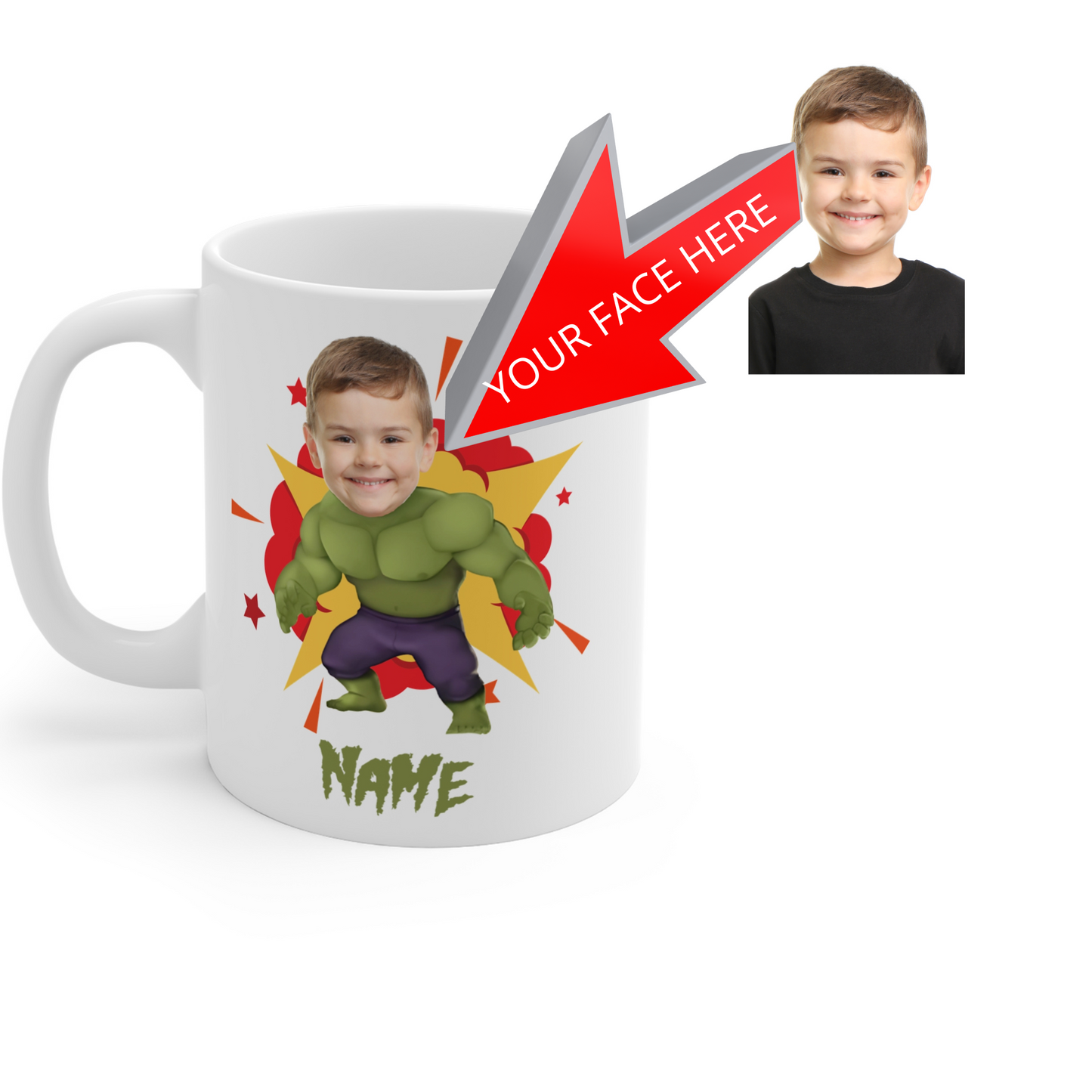 Personalied Superhero Mug for Kids - Custom Name & Fun Hulk Design