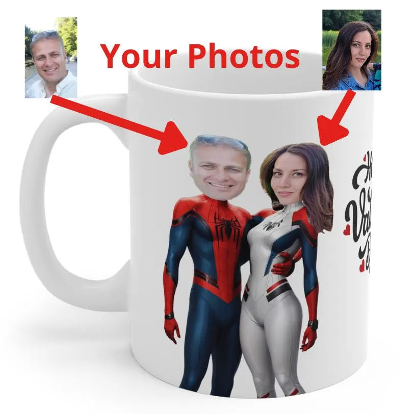 Superhero Couple Mug for Valentine's Day | Caricature with your Photos