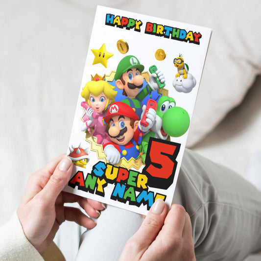 Super Mario-Themed Birthday Card – Personalised Greeting Card with Envelope