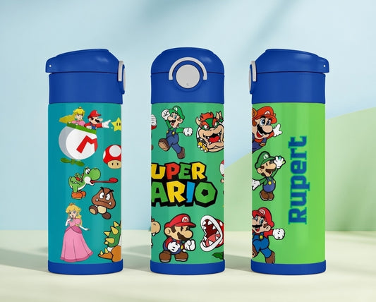 Personalized Kids 12oz Water Bottle: Mario Stainless Steel Flask