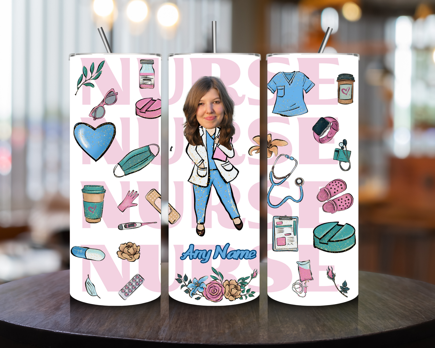 Personaliсed Nurse Tumbler – 20oz Custom Name & Photo Design,Caricature